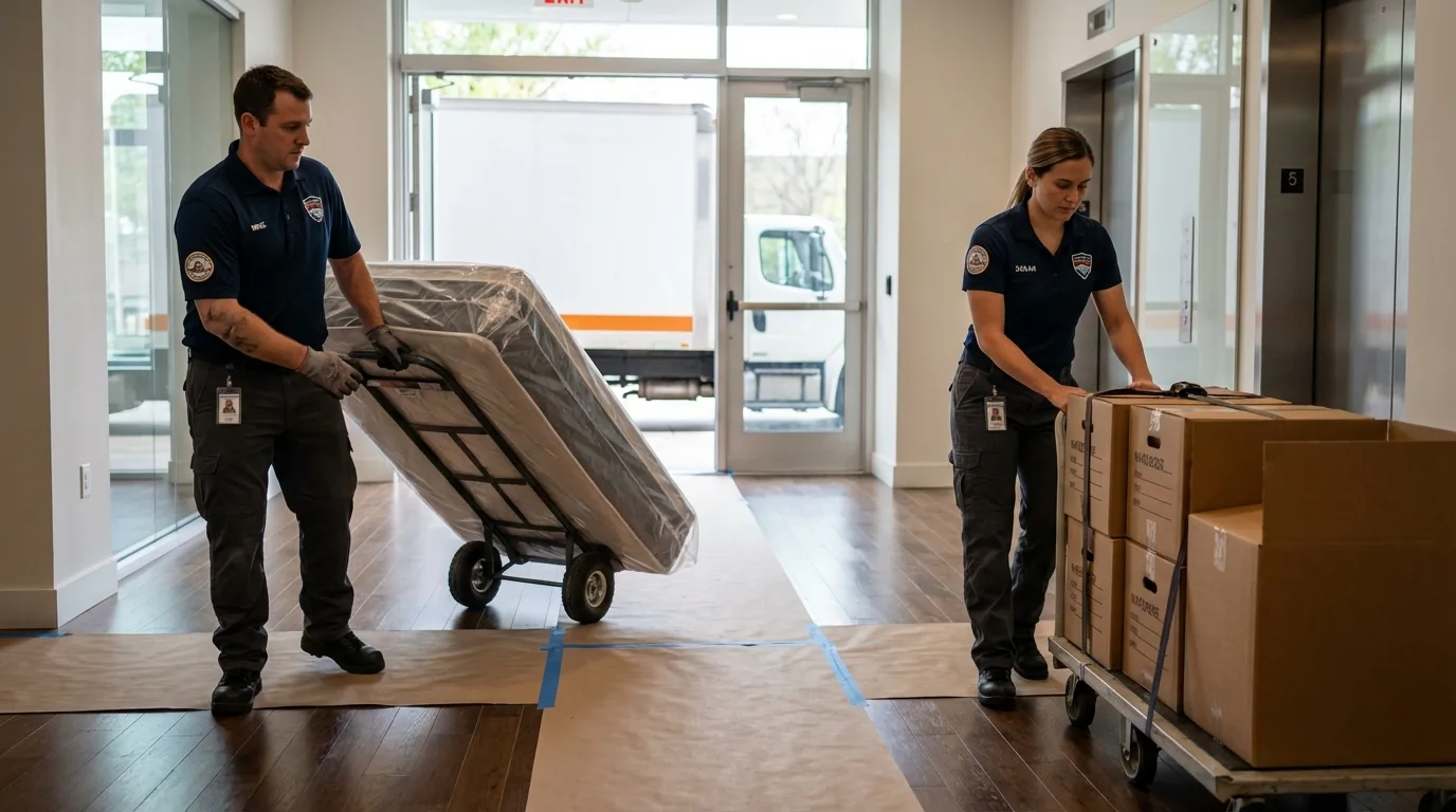 Professional apartment movers loading elevator in Vincentown, NJ